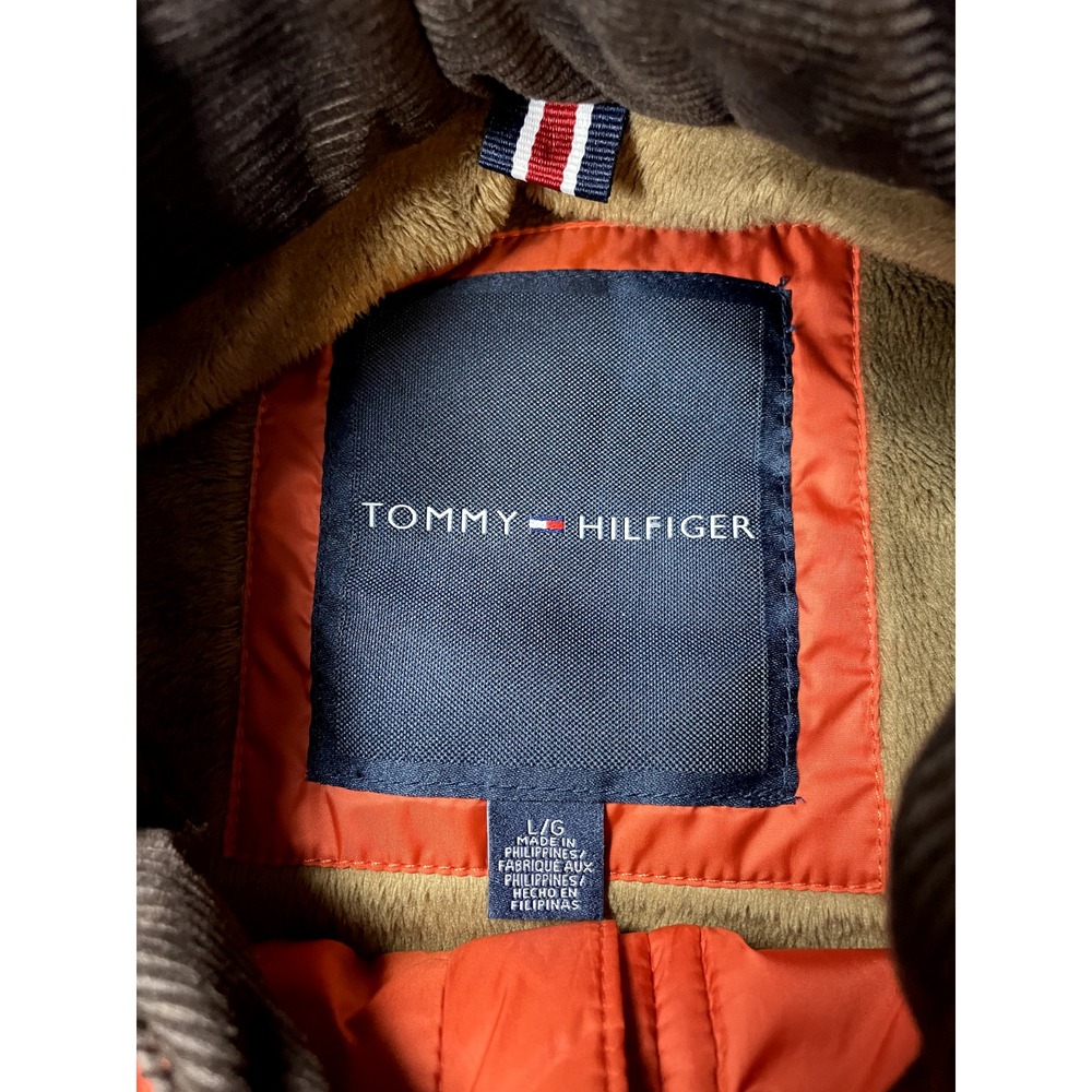 Tommy Hilfiger‎ Vest Women's L Orange Quilted Faux Fur Corduroy Full Zip Pockets - Picture 4 of 16